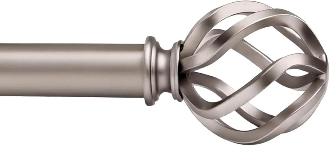 Satin Nickel Curtain Rods 18 to 88 Inches, 1 Inch Modern Drapery Rods, Adjustable Heavy Duty Curtain Rod, with Twisted Cage Finial for Home & Office (18"-88"Satin Nickel)