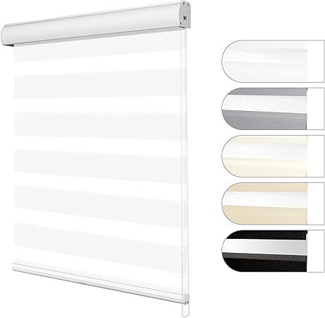 Zebra Blinds for Windows Custom Size Light Filtering Roller Shades Privacy Dual Light Control Dual Layer Easy to Install for Home Custom Size White, Size 44"W