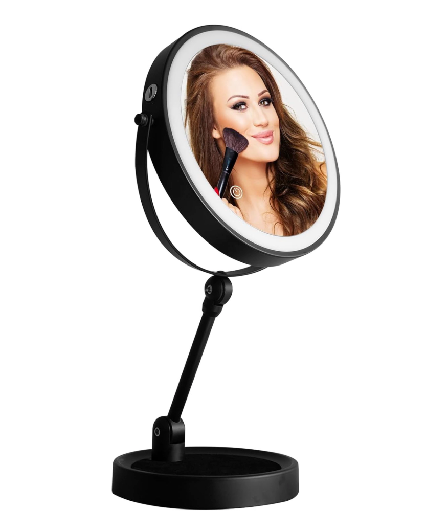 1X/10X Magnifying Makeup Mirror with Lights,360 Rotation, Adjustable Height, Travel Cosmetic Mirror for Women, Gift for Her