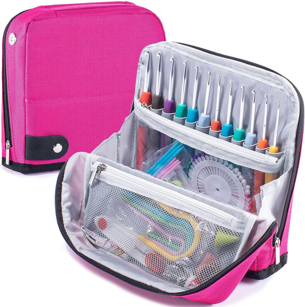 MYBAGZING Crochet Hook Case Empty - Crochet Hook Organizer Stand Up Unique Design -Corchet Organizer - for Knitting & Crochet Supplies(Case Only) (Fits up to 7 inches, Pink)