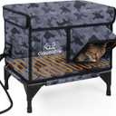 Heated Cat House for Outside Foam Board, Extremely Insulated Outdoor Cat House Escape Door, Weatherproof & Waterproof Awning, Elevated Feral Animal Shelter for Winter (25.0"L x 15.0"W x 18.5"H, Cammo)