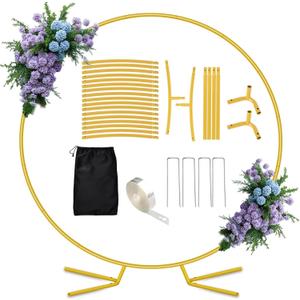 Antizz 8FT Round Arch Backdrop Stand, Gold Circle Balloon Arch Frame Stand Heavy Duty Wedding Arches with Upgrade base for Ceremony Birthday Party Anniversary Bridal Graduation Decoration