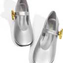 Women Mary Jane Shoes Pumps Chunky Comfortable Low Heels Closed Round Toe Dress Work Wedding Shoes (8, Silver)