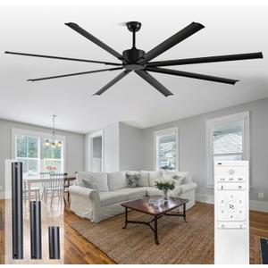 96" Large Ceiling Fan with Reversible DC Motor, 6-Speed Large Ceiling Fan with 8 Aluminum Blades and 3 Downrods, for Living Room, Gym, Office, Commercial Space