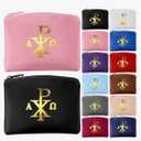12 Pcs Rosary Pouch Catholic with Gold Cross PU Leather Rosary Case for Women and Men Coin Purses Holder Zipper Bag for Travel Christmas, 12 Colors(Chi Rho)