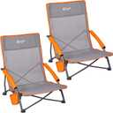 PORTAL Beach Chairs for Adults Camping Low Lightweight Portable Chair with Cup Holder Mesh Back Carry Bag for Outdoor Sand Lawn Travel Picnic Festival Concert, 350LBS (24" High Back, Teslin Grey-2 Pack)