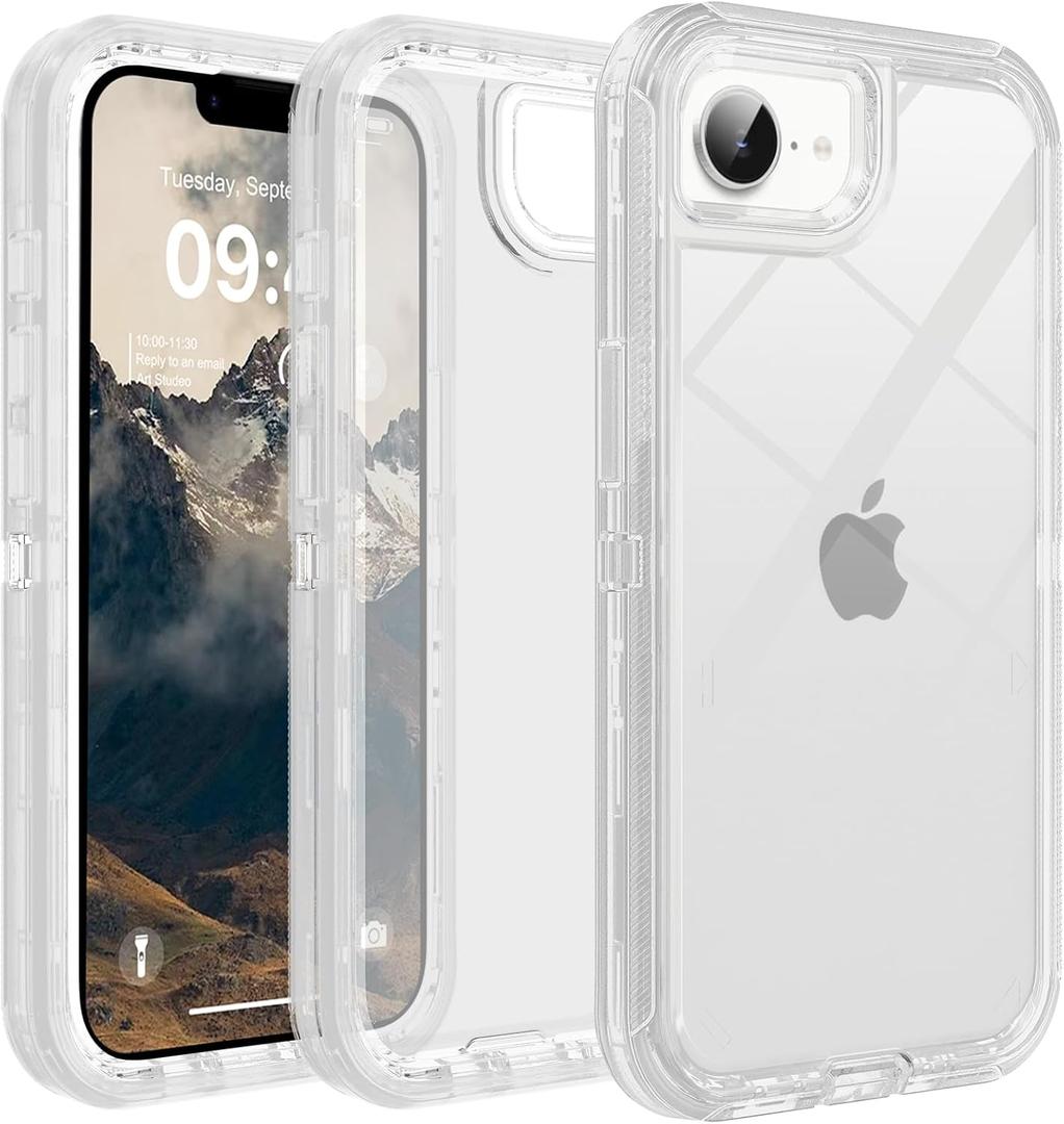 for iPhone 16e Case Clear, Anti-Drop, Transparent, Shockproof, Military Grade Drop Protection, Heavy Duty Protective Phone Case Cover for 16e 6.1", Clear