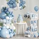 Dusty Blue Balloon Baby Shower Decorations for Boy, 132Pcs Blue Balloon Arch Garland Kit Baby Boxes with Letters for Boy Boho Baby Shower Gender Reveal Birthday Party Decorations