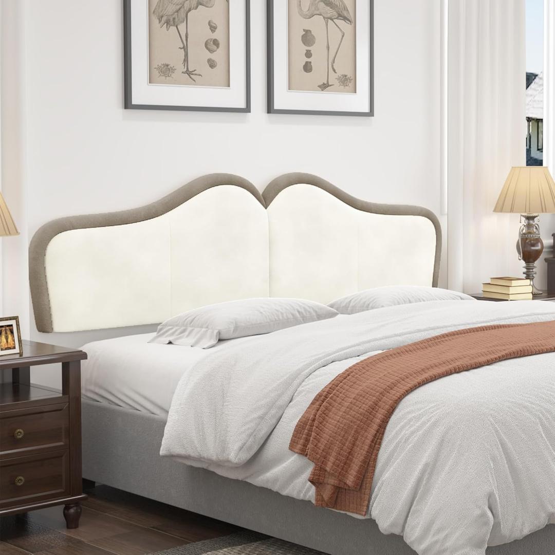 BSHOMGI Headboards King Size headboard for Adjustable Bed Head Board Panels, Upholstered Velvet cabeceras de cama Vertical Channel Modern Wall Backboard for Bed (Beige+Coffee, King)