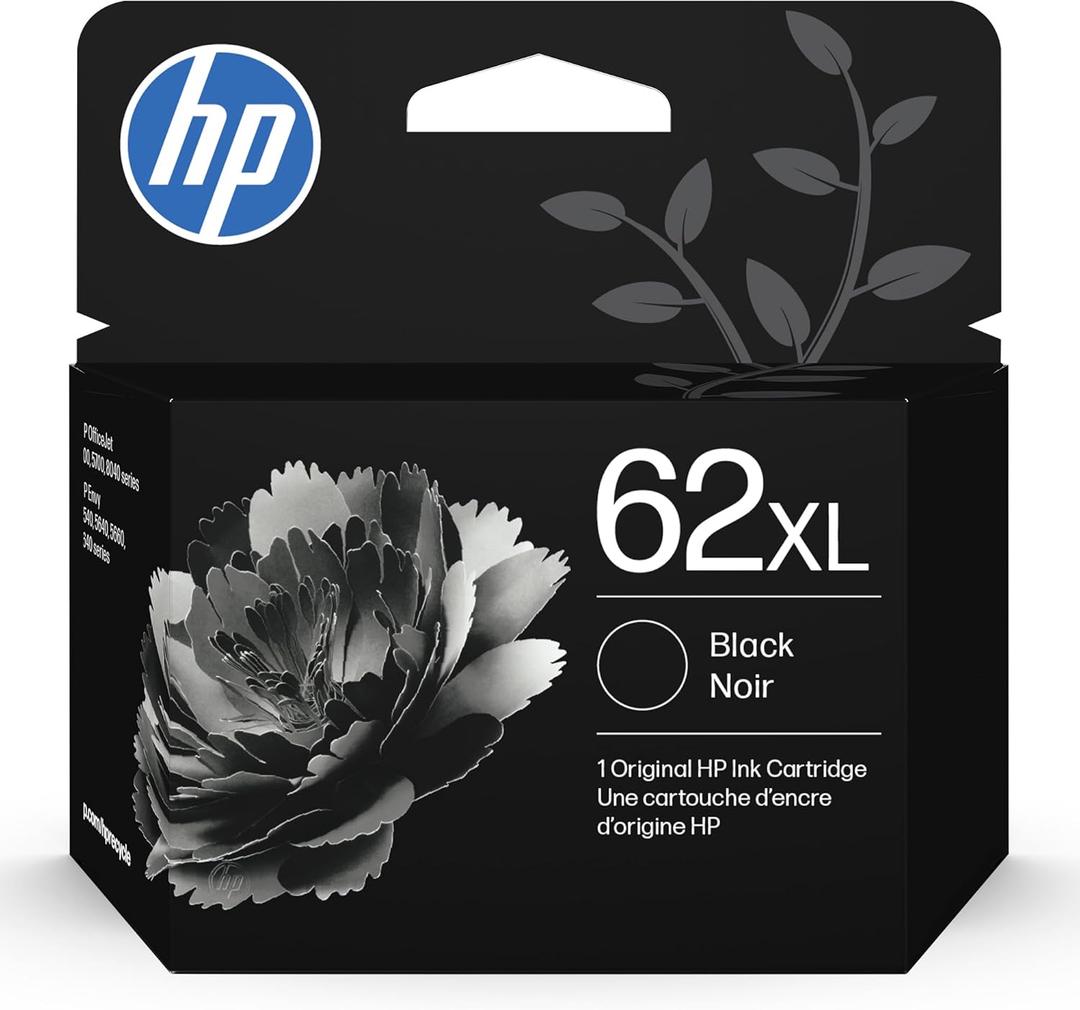 HP 62XL Black High-Yield Ink Cartridges | Works with Printer Series: Envy 5540, 5640, 5660, 7640, OfficeJet 5740, 8040, OfficeJet Mobile 200, 250 | Instant Ink Eligible | C2P05AN