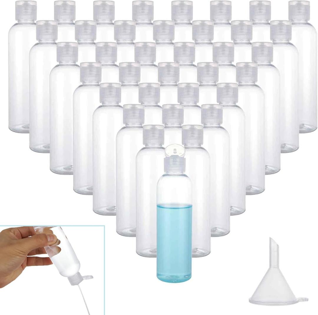 Acrux7 50 Pack 4 oz Plastic Squeeze Bottles with Flip Caps, Clear Refillable Lotion Bottles, Leak Proof Squirt Bottle, Empty Travel Squeeze Bottle for Lotions, Toiletries, Shampoo, Liquid, Creams