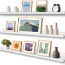 Annecy Floating Shelves Set of 3, 47 Inch White Rustic Wood Shelves for Wall, Wall Storage Shelves with Guardrail Design for Bedroom, Bathroom, Kitchen, Office, 3 Different Sizes