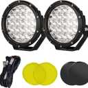 BIGLIONX Round LED Offroad Lights 7inch 2pcs 210W 32000LM LED Off Road Light Super Bright Amber Offroad Lights Driving Light Spot Light Bar with Wiring Harness IP68 for Trucks Pickup ATV UTV SUV (Black)