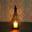 11.6inch Moroccan Lantern Lamp Decorative Candle Holders for Ramadan Decorations, Hanging, Outdoor Patio or Porch, Indoor Home Decor Gold