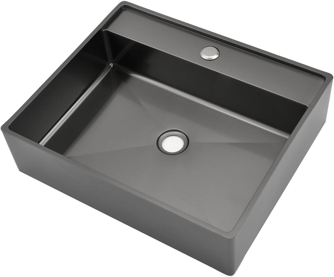 Doirteal Black Stainless Steel Vessel Sink, 19 x 16 Inch Bathroom Vessel Sink, Above Counter Bathroom Sink Rectangle Wash Sink, Vessel Sink Only