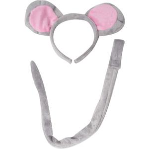 Mouse Ears & Tail Costume - Oversized Plush - Grey