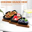 DOITOOL Christmas Tree Shaped Platter Snack Appetizer Trays Ceramic Christmas Serving Tray, 3 Compartment Food Serving Platter Wooden Base for Holiday Party Supplies (26.4X19X4.2CM, Black)