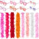 Canlierr Colored Feathers Boas Party Pack 6.6 ft Feather Boa with Large Square Sunglasses for Women Dancing Wedding