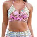 Herseas Women's Bikini Sets Two Piece Tummy Control Beach Outfits Tie Swimsuit Banded Stretch Swimming Suits Sexy Bathing Suit X-Large Pink Floral (XL)
