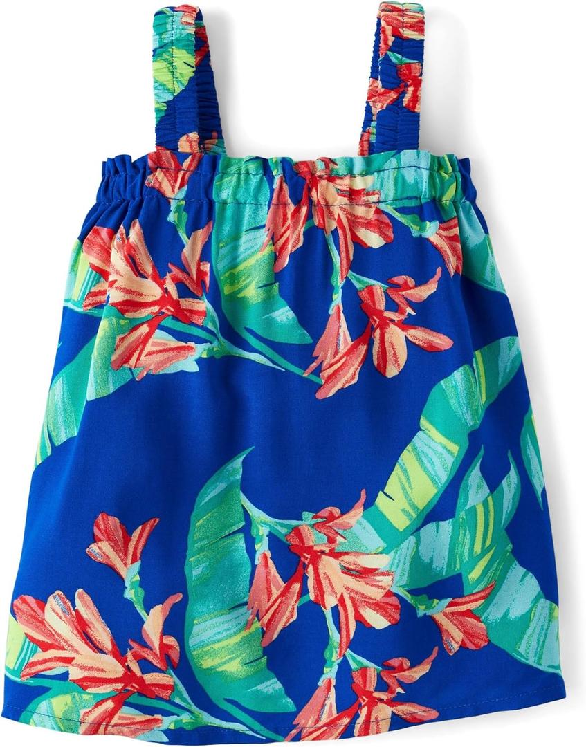 The Children's Place Baby-Girls and Newborn Casual Short Sleeve Dress with Diaper Cover (0-3 Months, Blue Tropical)