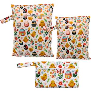 3pcs Cloth Diaper Wet Dry Bags Waterproof Reusable with Two Zippered Pockets Travel Beach Pool Daycare Soiled Baby Items Yoga Gym Bag for Swimsuits or Wet Clothes (PENGUIN)