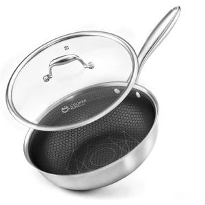 COOKER KING 10" Hybrid Wok Pan with Lid, Nonstick Deep Skillet for Stir-Fry