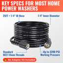 YAMATIC Pressure Washer Hose 25FT x 1/4", 3200 PSI Kink Resistant OEM-Quality Upgrade Power Washer Replacement with M22-14mm Brass Fittings for Ryobi, Troy Bilt, Greenworks, Craftsman