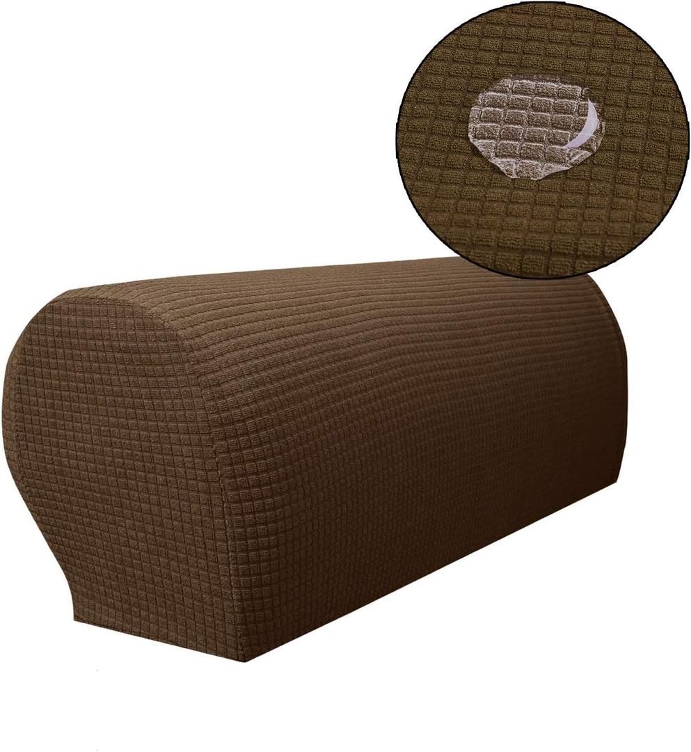 Anti-Slip Waterproof Stretch Fabric Armrest Covers Furniture Protector Armchair Slipcovers for Recliner Sofa Set of 2 (Coffee)