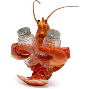 Hodao Lobster With Salt and Pepper Shaker Figurines Decoration Lobster Set with Holder Figurine for Beach Bar or Tropical Kitchen Decor Table Decor By Home Gifts For Mom (Orange)