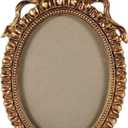 LOGOFUN Vintage Picture Frame Antique Carving Pattern Photo Frame with Bows Oval Photo Display Frame for Home Office Desktop Decor  Gold 10.22X7.07IN