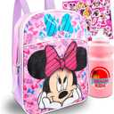 Disney Minnie Mouse Mini Backpack For Girls, Kids ~ 3 Pc Bundle With 12" Minnie School Bag, Water Bottle, Stickers, and More (Minnie Mouse School Supplies Set)