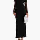 REORIA Fall Dresses for Women 2025 Elegant Off The Shoulder Long Sleeve Formal Wedding Guest Bodycon Maxi Dress (Black, M)