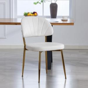 Velvet Modern Upholstered Dining Chair, Mid Century Kitchen Chair with Curved Back & Gold Metal Legs, Armless Accent Side Chair for Kitchen Dining Room, Living Room, Beige, Set of 1