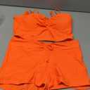 Lilosy Drawstring High Waisted Bikini Set Srting Swimsuit Spaghetti Strap Cami Top and Tie Side Shorts 2 Piece (Large, Orange)