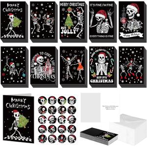 100 Sets Christmas Cards with Envelopes and Stickers Christmas Cards Assortment Bulk Greetings for Xmas New Year Party Supplies 10 Designs, 6 x 4 Inch(Gothic)