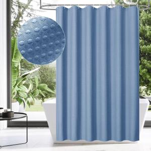MitoVilla Blue Shower Curtain 72 x 78, Long Waffle Fabric Shower Curtains for Modern Luxury Bathroom Decor, Heavy Duty Hotel Cloth Shower Curtains 78 inch Long, Moonlight Blue