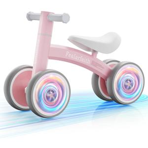 Baby Balance Bike for 1 Year Old Boys Girls, Toddler First Bike with 4 Colorful Lighting Wheels | 10-36 Month Toddler Balance Bike | First Birthday Gifts (Baby Pink)