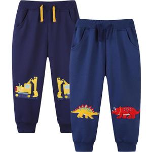 Bumeex Baby and Toddler Boys' 2-Pack Pull on French Terry Pants 1-7Y (Excavator+dinosaur) Bumeex Baby and Toddler Boys' 2-Pack Pull on French Terry Pants 1-7Y (Excavator+dinosaur)