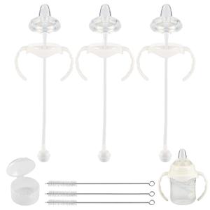 Sippy Cup Soft Spout Conversion Kit for Evenflo Balance Plus Wide Neck Baby Bottles, Toddler Transition Kit with Silicone Sippy Spout Nipple, Weighted Straw, Bottle Handle, Cleaning Brush, 3 Pack, 6m+