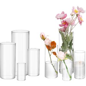 Fixwal 8pcs Clear Glass Cylinder Vases, 4, 6, 8, 10 Inch Tall Cylinder Vases for Centerpieces, Glass Flower Vase, Floating Candle Holder Vase for Table Shelf, Party, Wedding, Home Decor