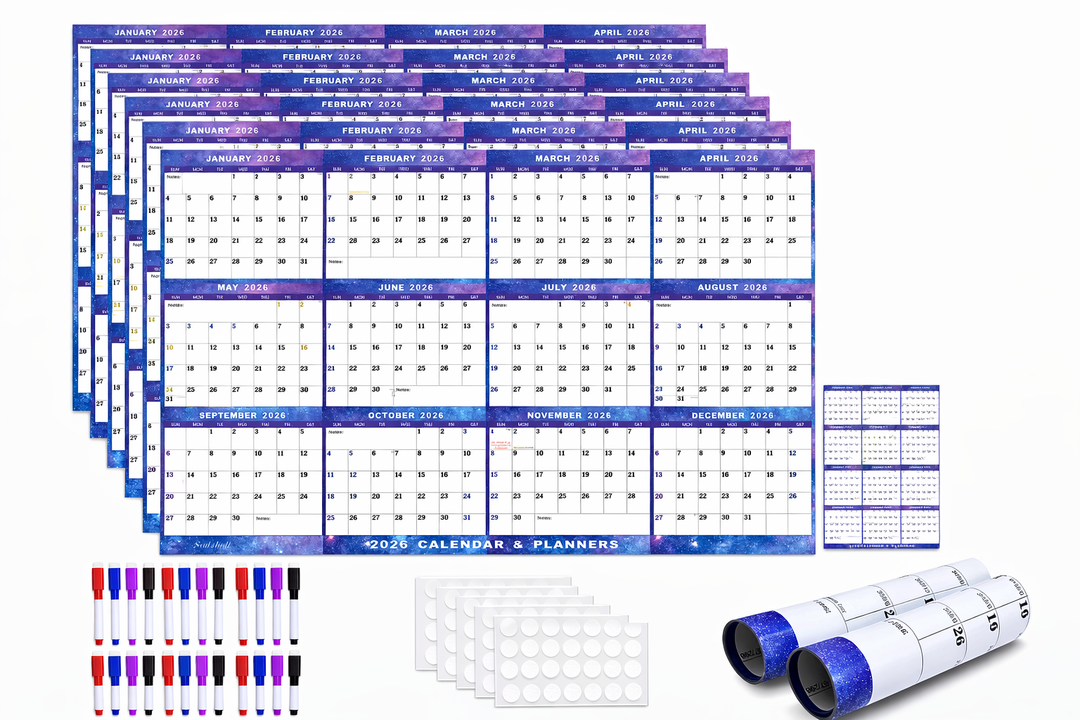  32" x 48" 2026 Wall Calendar Dry Erase - Large Starry Sky Calendar Wet & Dry Erasable Laminated 12 Month Annual Yearly Planner, Reversible, Horizontal/Vertical (2026 Wall Calendar)