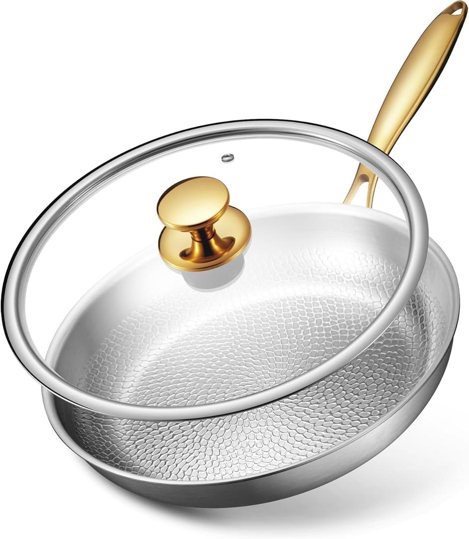 Titanium Pans for Cooking | 12 Inch Pure Tagine Titanium Skillet with Lid | Hammered Chef-Grade Design | PFAS/PFOA/PTFE-Free | Induction & Oven-Safe