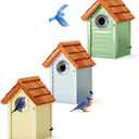 3pk Bluebird Bird Houses for Outside Clearance - Bird House for Wall Mounting - Tree Swallow Nest Box with Stainless Steel Predator Guard - Cedar Shingles Roof UV Painting