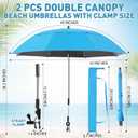 Nuanchu 2 Pcs 49" Double Canopy Beach Umbrellas with Clamp Upf50+ Beach Chair Umbrella with Clip 360 ° Adjustable Portable Outdoor Wheelchair Patio Golf Carts Camping Stroller Fishing