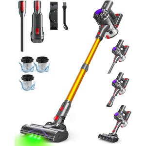 Cordless Vacuum Cleaner, 450W 40KPA Vacuum Cleaners for Home, 45 Mins Lightweight Stick Vacuum Cordless with LED Display, Rechargeable Battery Vacuum for Carpet, Pet Hair, Hardwood Floor (Gold)
