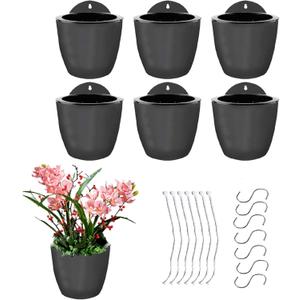 7Pack Self-Watering Plant Flower Pot Wall Hanging Plastic Planters Size 7 inch with 7 Hooks Replacement for Plants Flowers Indoor Outdoors
