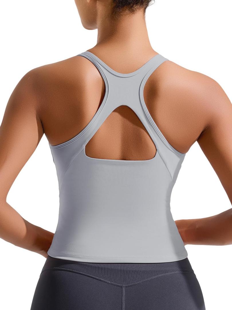 RUNNING GIRL Workout Sports Bras for Women High Impact, Racerback Molded Cup Yoga Tops with Removable Pads(3073_Grey_XXL)