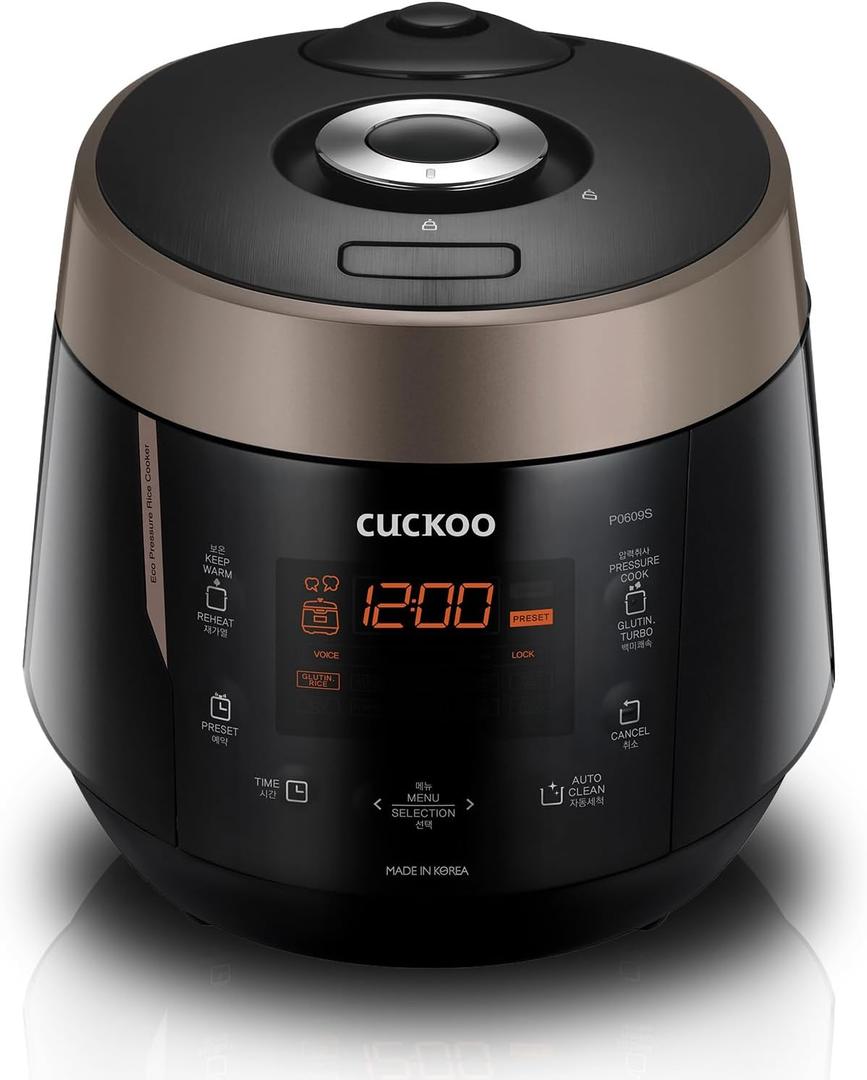 CUCKOO CRP-P1009SB 10-Cup (Uncooked) / 20-Cup (Cooked) Heating Pressure Rice Cooker & Warmer with Nonstick Inner Pot, 13 Menu Modes, Fuzzy Logic Tech, 3 Voice Guide, Auto Clean (Black) (10 cups)