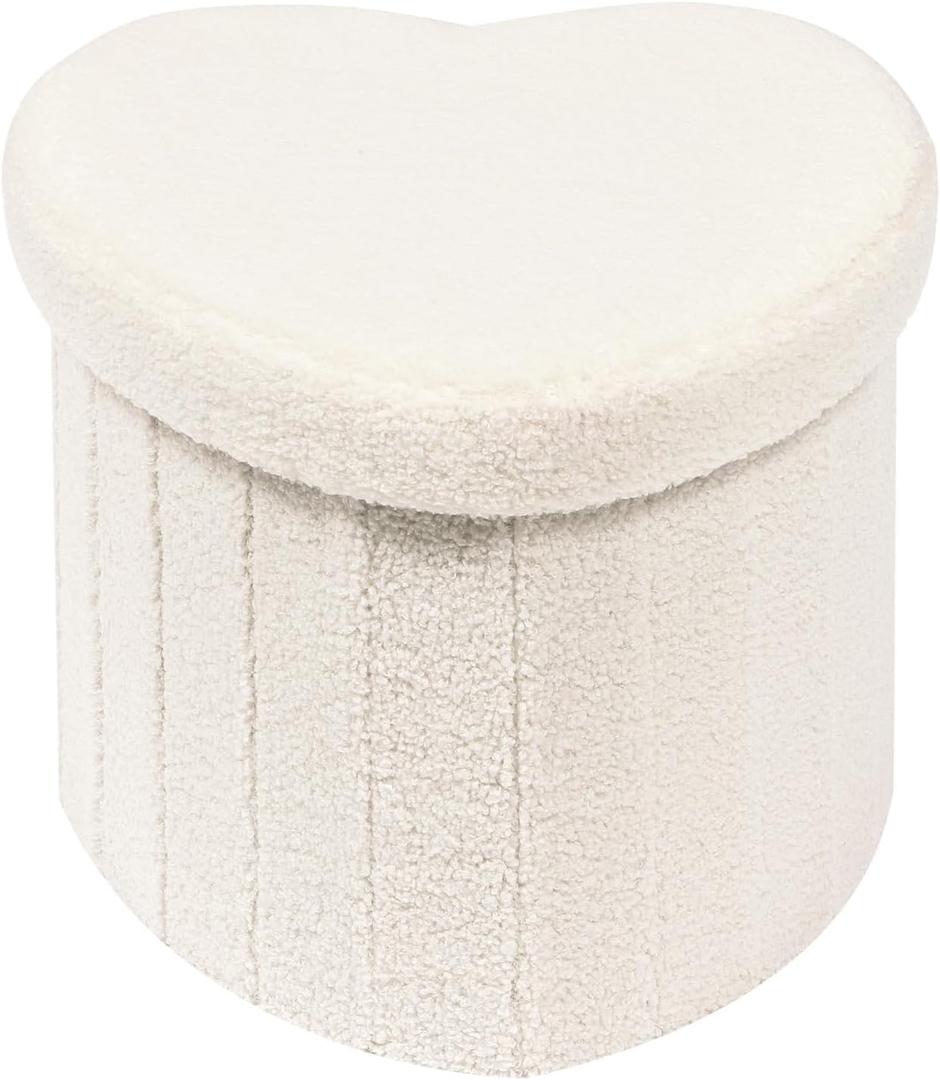 B FSOBEIIALEO Storage Ottoman Cube, Heart Shaped Ottomans with Storage Foot Stool Footrest for Lving Room, Boucle Ottoman Seat for Dorm Room,Faux Teddy Fur, White 15"x15"x15"