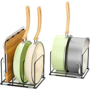 Pan and Pot Organizer Rack, Cutting Board Organizer for Cookie Sheet,Frying Pan inside Cabinet,Baking Pan, Tray Organizer for Kitchen Storage - Total 5 Compartments(2 Pcs)